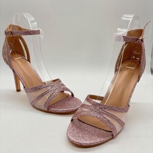 Perphy Glitter Ankle Strap Heels Womens 8.5 Pink‎ Open Toe Evening Party Shoes